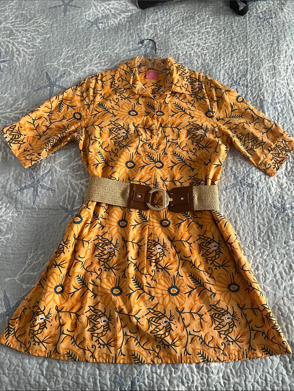 JUST DARVINY Charlotte Dress in Botanical Orange Floral Print Cotton Size S